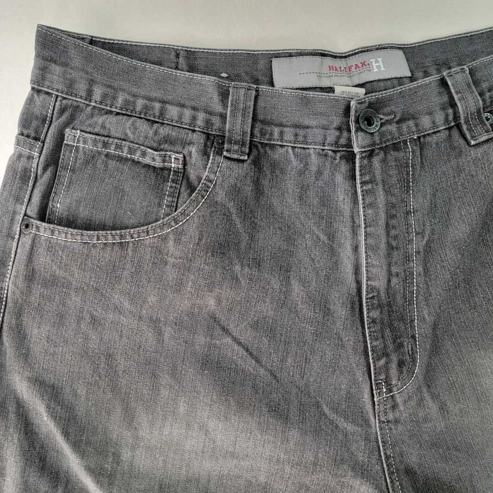 Halifax Mens Baggy Denim Shorts Faded Black Skater Streetwear 40W
